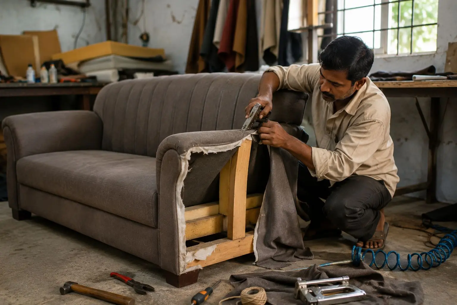 Professional sofa repair service in Bengaluru featuring premium sofa restoration, cushion repair, frame fixing, upholstery repair, and modern living room furniture solutions by Sofa Care Bengaluru.